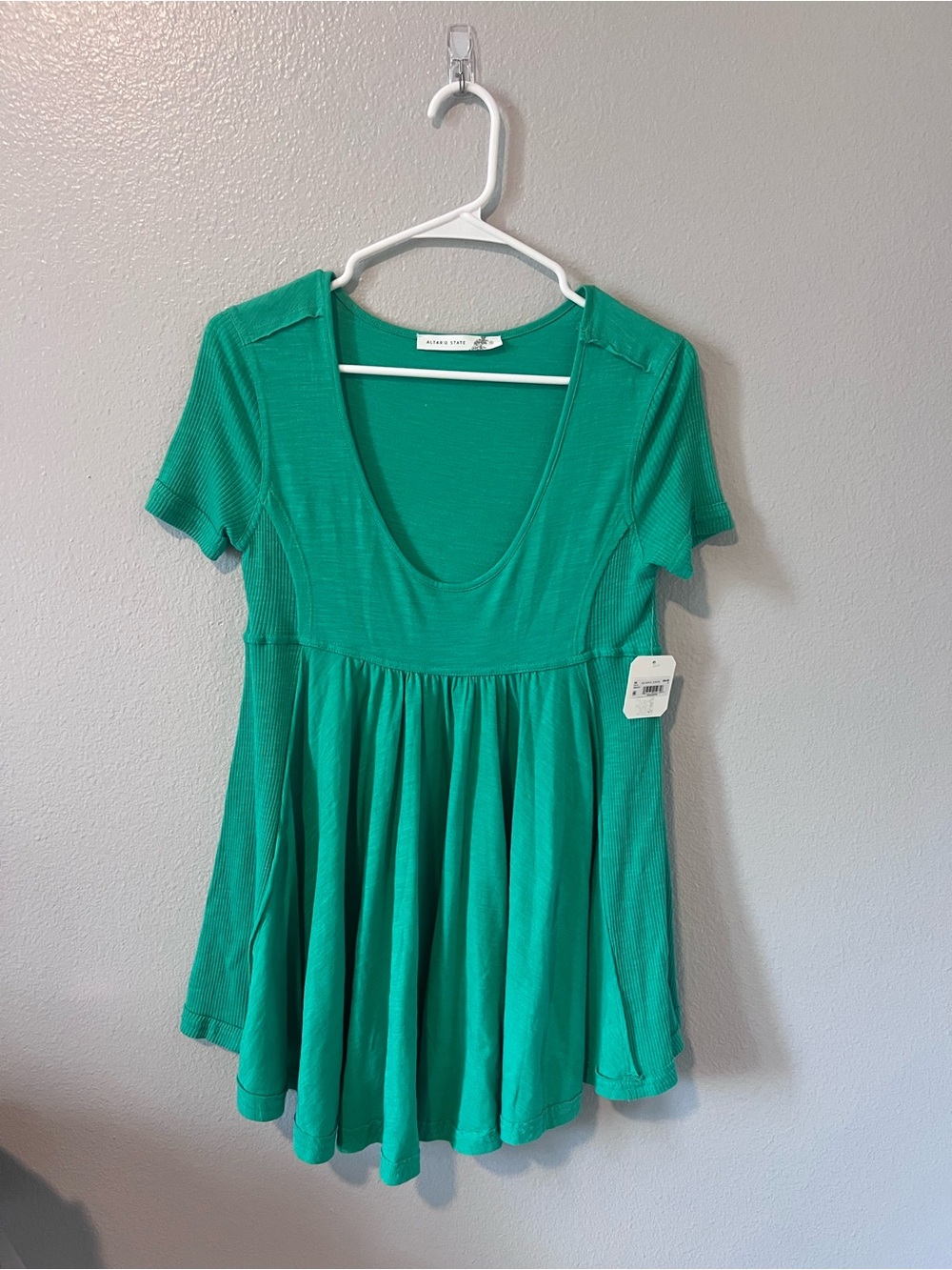 Altar'd State Teal Short Sleeve Scoop Neck Babydoll Dress